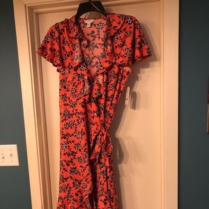 Orange floral wrap dress